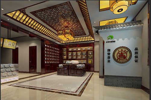 汪清古朴典雅的中式茶叶店大堂设计效果图